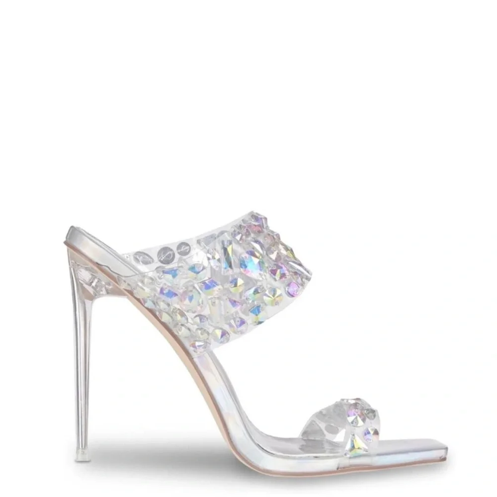 Callie Clearly Gems: PVC Iridescent Stud & Stone Glass Slipper Silver Stiletto